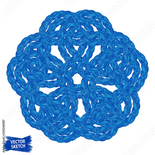 Nautical rope rug sketch. Knotted mat. Braid. Rope knots. Crochet. Marine. Sailor. Home interior. Traditional handcraft. Nautical interior design. Sea. Ocean. Vintage. Hand made.