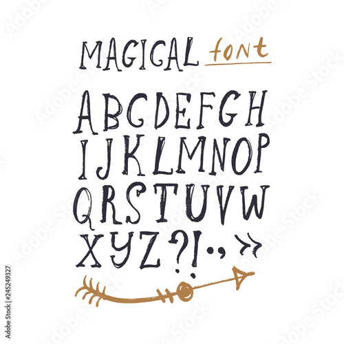 Hand drawn font set. ABC, alphabet. Clipart, isolated vector letters and decor elements.