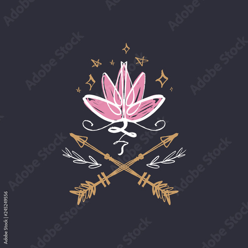 Harmony and Universe symbol, sacred geometry. Ayurveda and balance logo or label