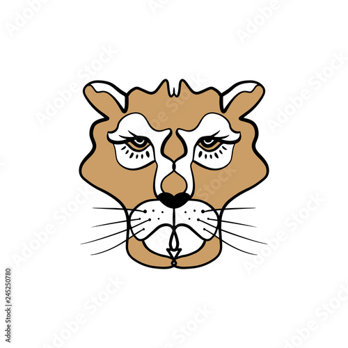Lioness line art minimal logo. African totem  boho style  flash tattoo design