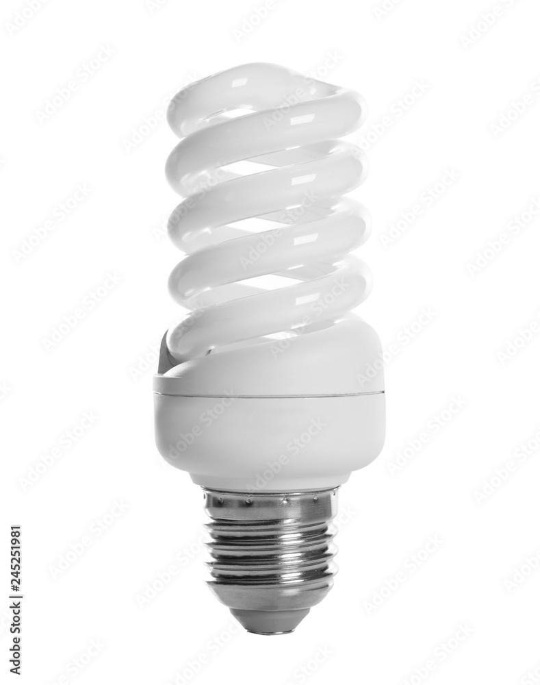 New spiral light bulb for lamp on white background New spiral light bulb for lamp on white background