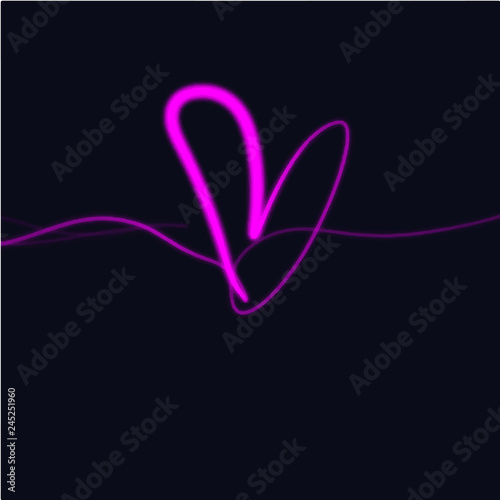 Neon glowing bright pink heart sign, isolated clipart