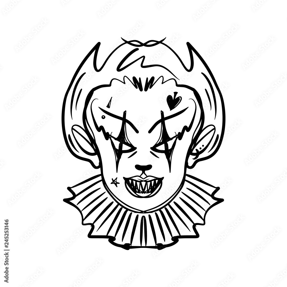 Evil clown art. Halloween mask illustration Evil clown art. Halloween mask illustration