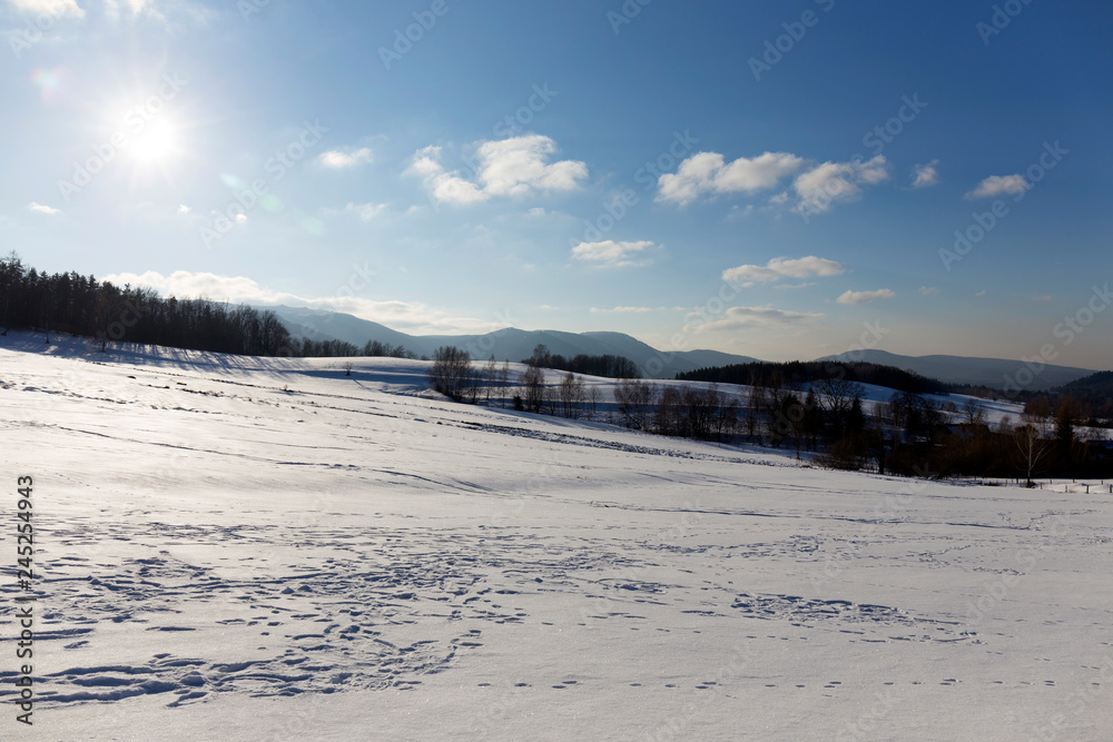 Snowy north Bohemia Landscape, Jizerske Mountains, Czech Republic