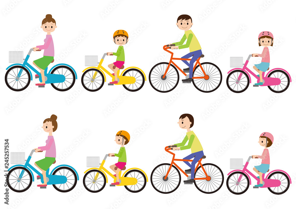 自転車に乗る家族素材イラストセット Stock Illustration Adobe Stock
