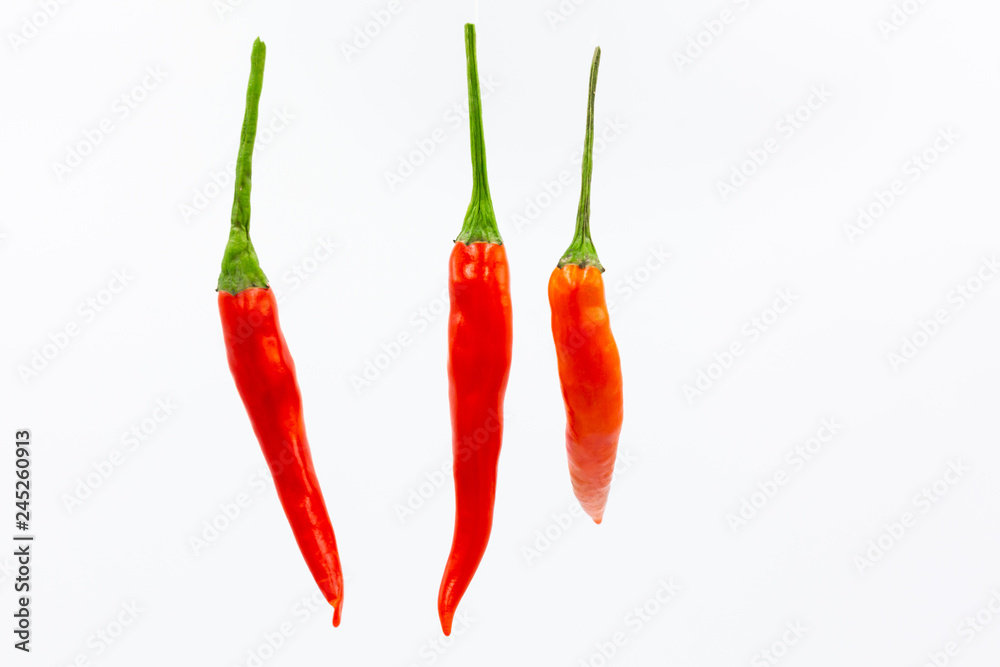 Red chili  on white background, raw food ingredient concept