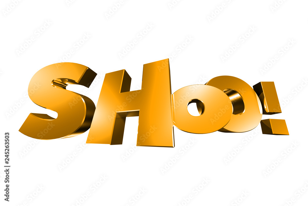 Shooo gold 3d,Shoo white background. Shooo gold 3d,Shoo white background.