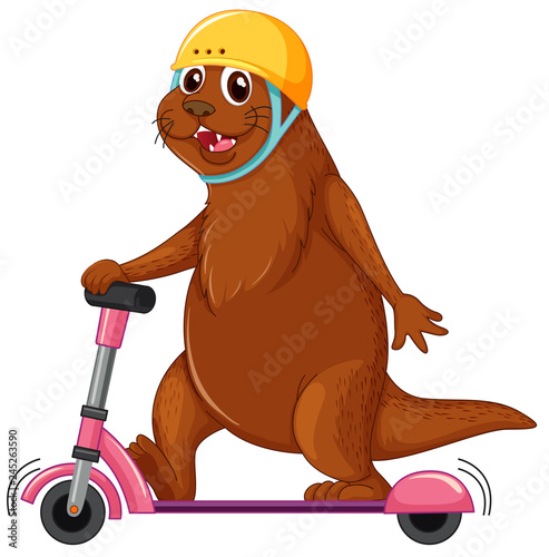 Otter playing kick scooter