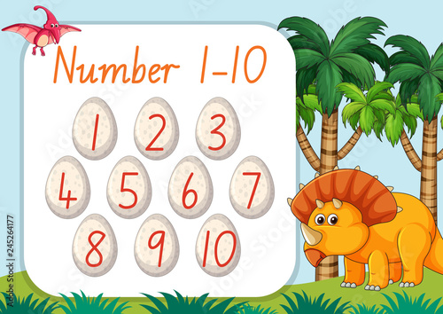 Count number from one to ten dinosaur theme