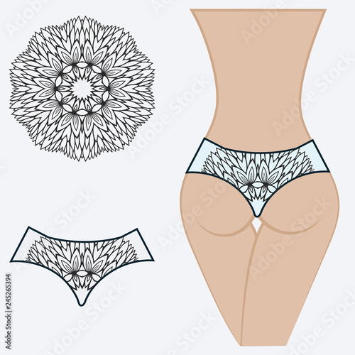 Fashionable design of women's swimming trunks. vector illustration. with a circular floral pattern