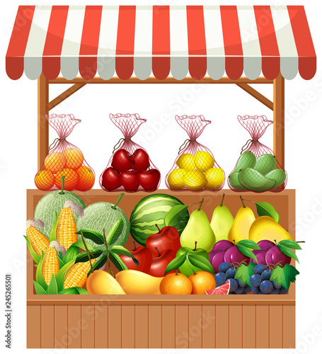 Fresh fruit on wooden stall