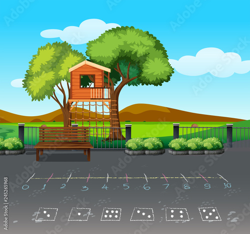Tree house in nature landscape