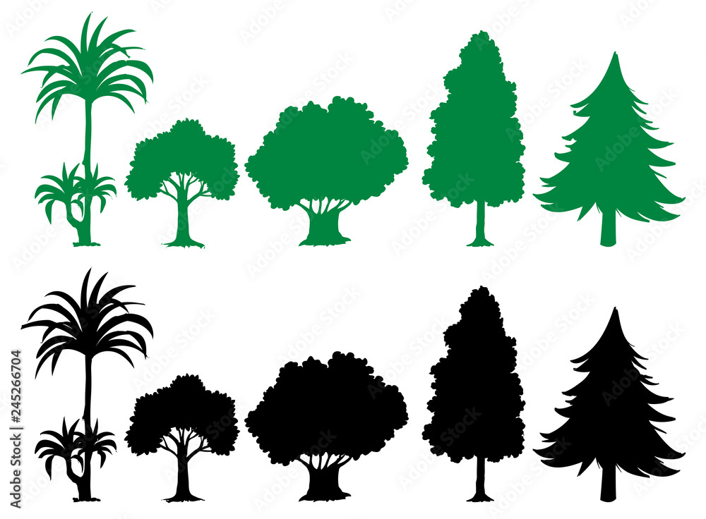 Fototapeta premium Set of silhouette tree