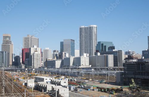 東京 山手線 新駅 建設中高輪ゲートウェイ駅から芝浦 田町方面を望む 2019年撮影