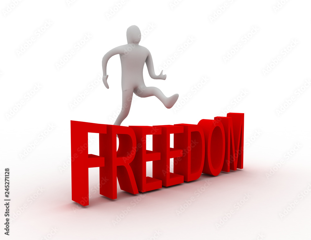 3d man jumping over freedom
