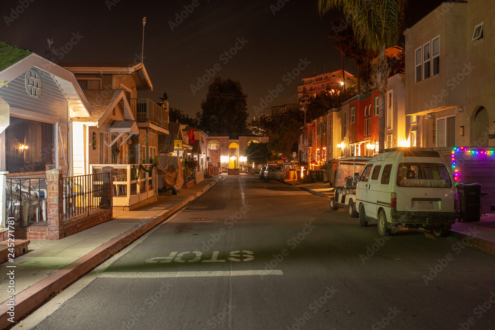 Streets of Avalon, Catalina Island at night in December