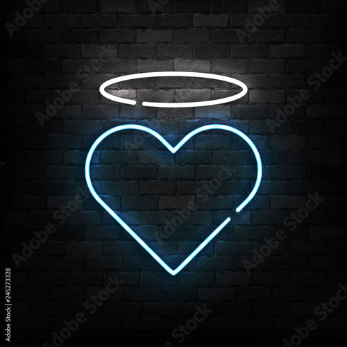 Vector realistic isolated neon sign of Angel Heart logo for template decoration and layout covering on the wall background. Concept of Happy Valentines Day.