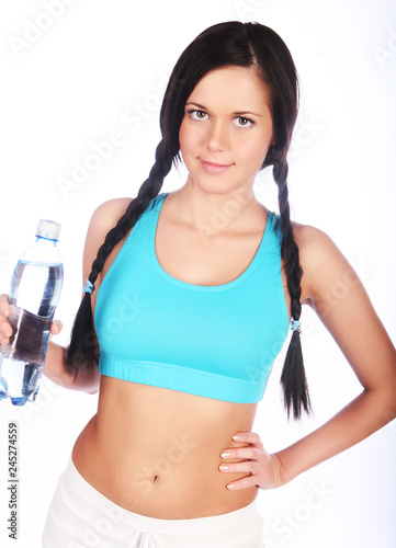 sporty woman with mineral water