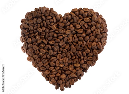 heart shaped coffee beans on white background
