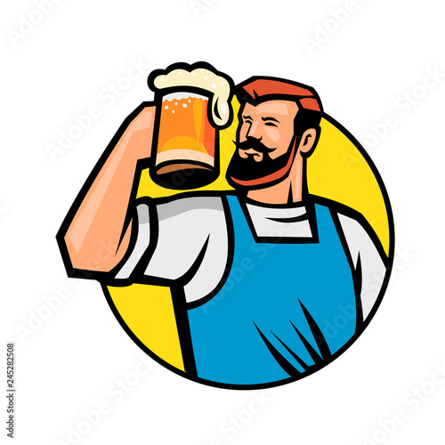 Bearded Hipster Toasting Beer Mug Circle Mascot