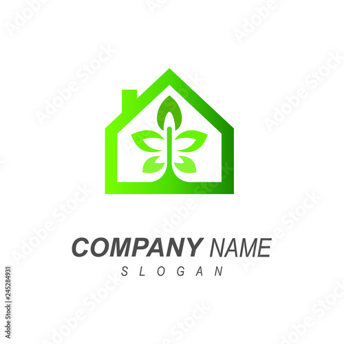 clean house logo template, green house icon