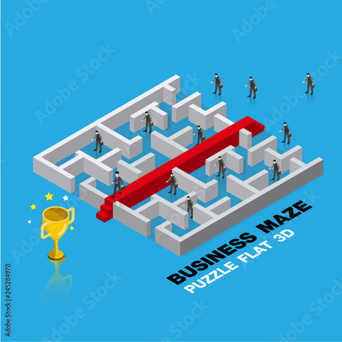 business leader success maze concept 3d isometric flat design vector illustration