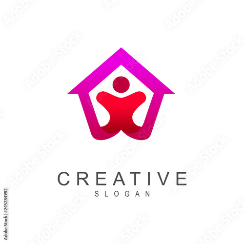 house + kid logo design, kids care logo