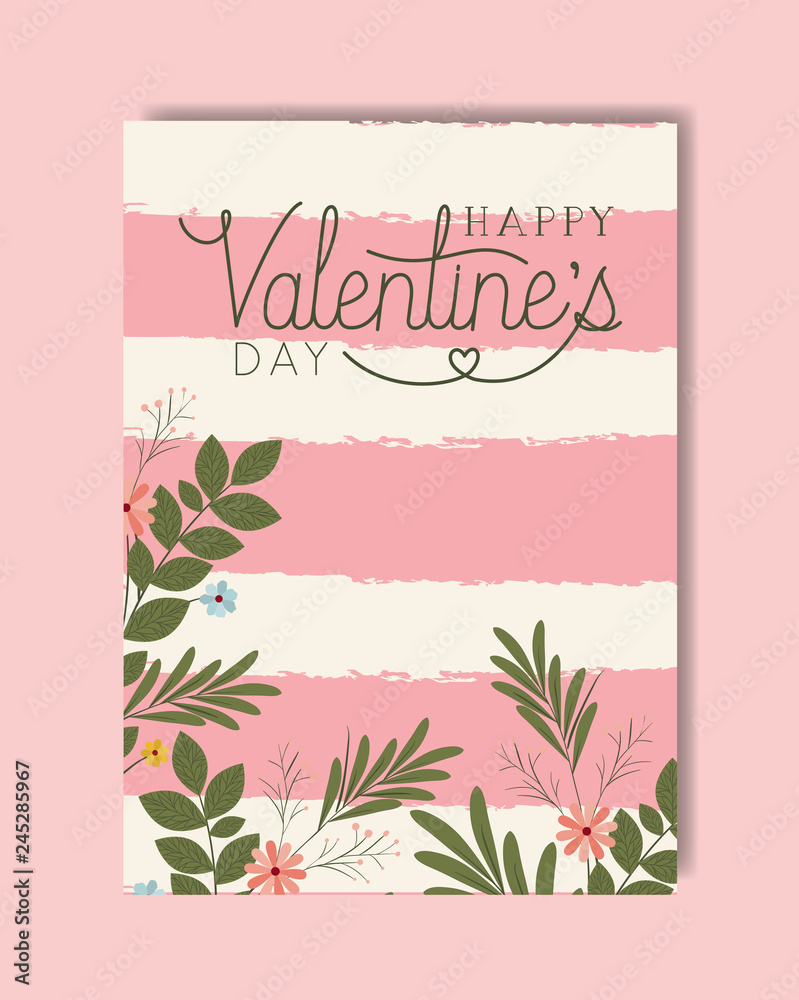 happy valentines day card with square and flowers frame