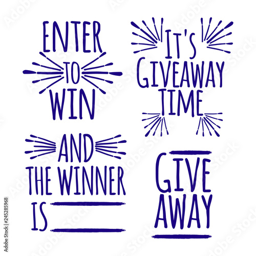 Giveaway Set of banner concept for web, gift card and postcard calligraphy. Template for Greetings, Congratulations, Housewarming posters, Invitations, Photo overlays. Vector illustration
