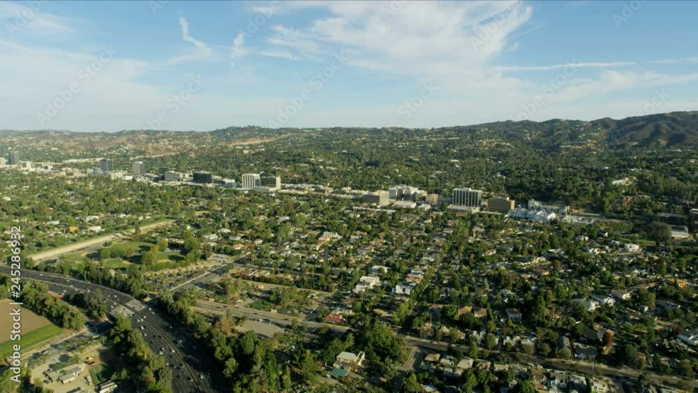 Aerial view residential suburb Encino Los Angeles California