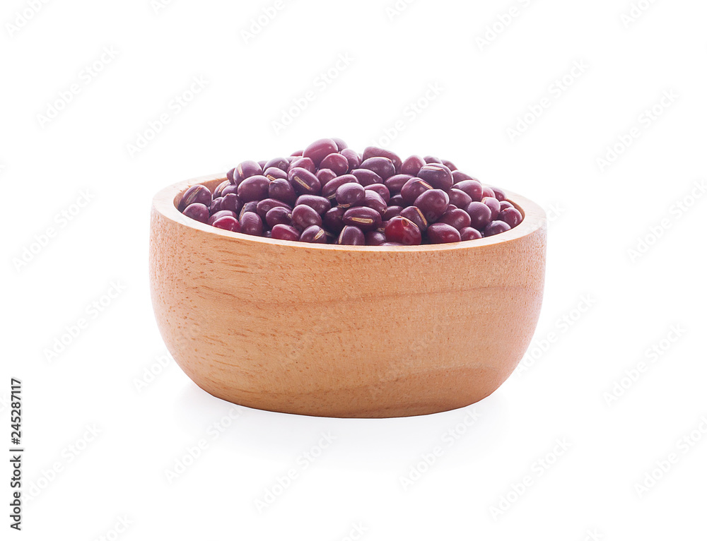 red beans in wood bowl isolated on white background red beans in wood bowl isolated on white background