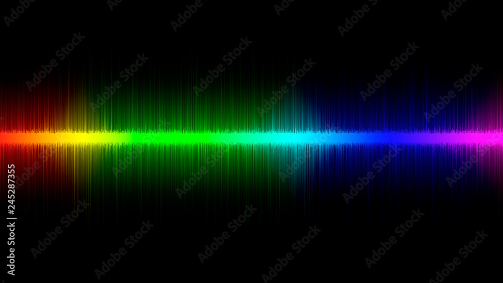 Colorful audio waves effect. Abstract horizontal sound wave line equalizer background. Music wave lighting