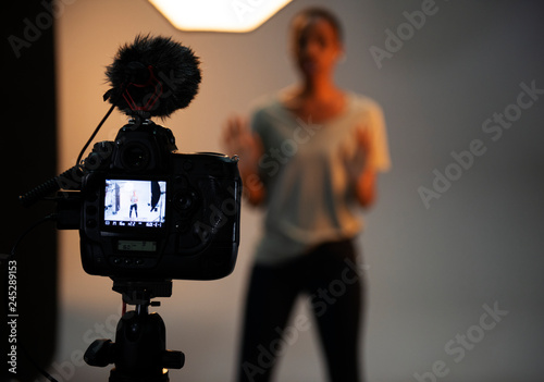 Actress in front of the camera in an audition photo