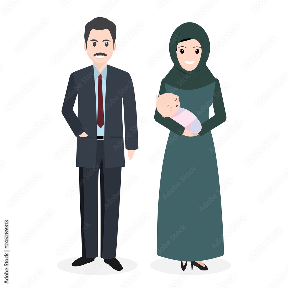 Muslim family icon, Arabic people icon illustration