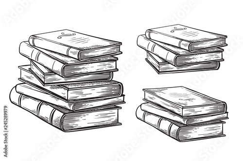 hand drawn sketch stack books isolated on white background vector