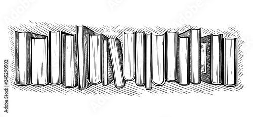 hand drawn sketch top view on library books vector