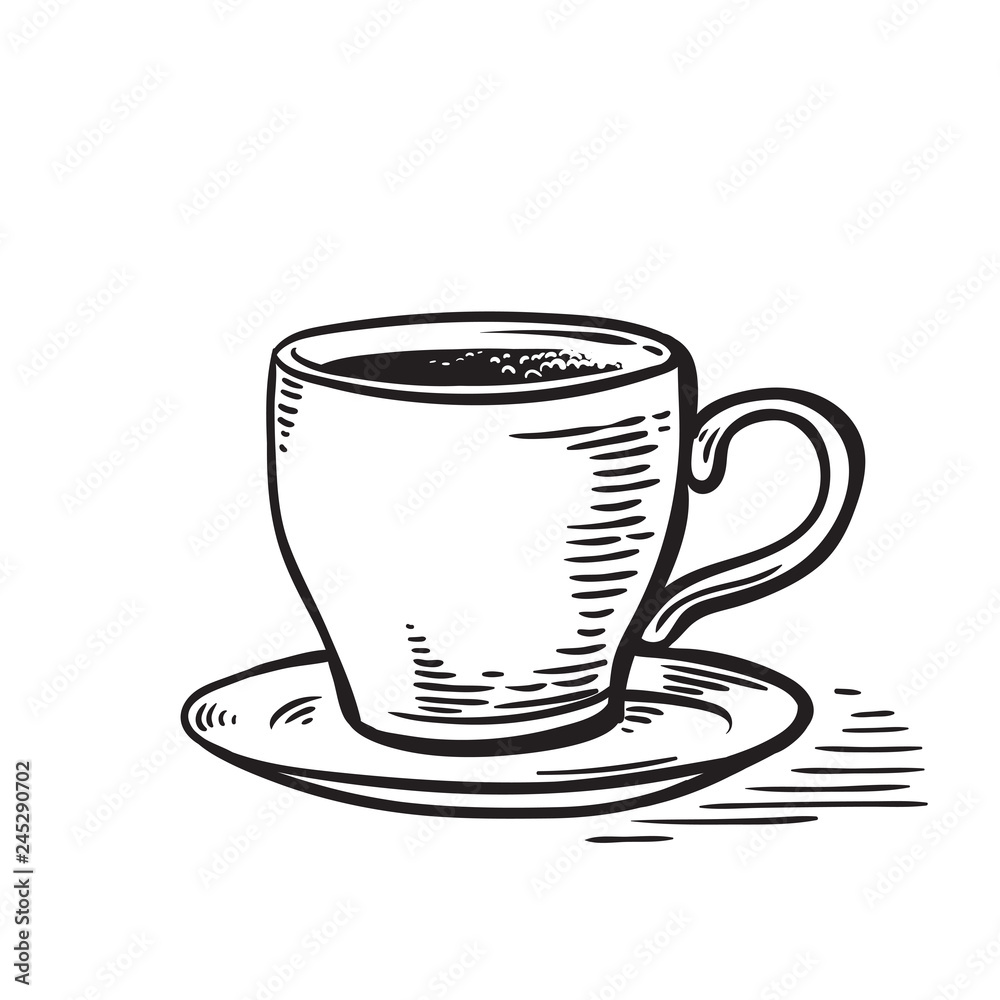 hand drawn sketch black and white cup of tea coffe full vector hand drawn sketch black and white cup of tea coffe full vector