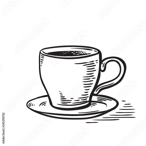 hand drawn sketch black and white cup of tea coffe full vector