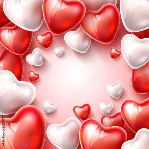 Vector heart balloon silk ribbon realistic set