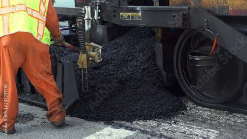 Road construction shot with a high speed camera. photo