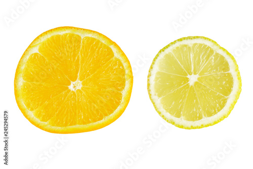 citrus slice, orange and lemons isolated on white background, clipping path