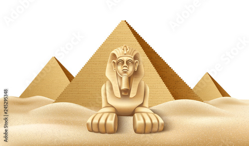 Vector Egypt pyramid and sphinx landmark realistic