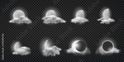 Fotografia Night weather forecast realistic vector icons set