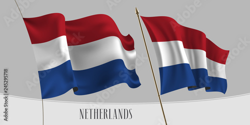 Photography Set of Netherlands waving flag on isolated background vector illustration