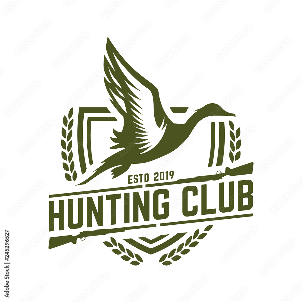 Hunting logo, hunt badge or emblem for hunting club or sport, duck