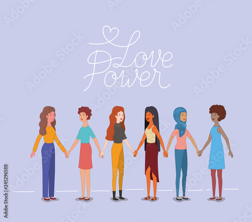 group of women characters with feminist message