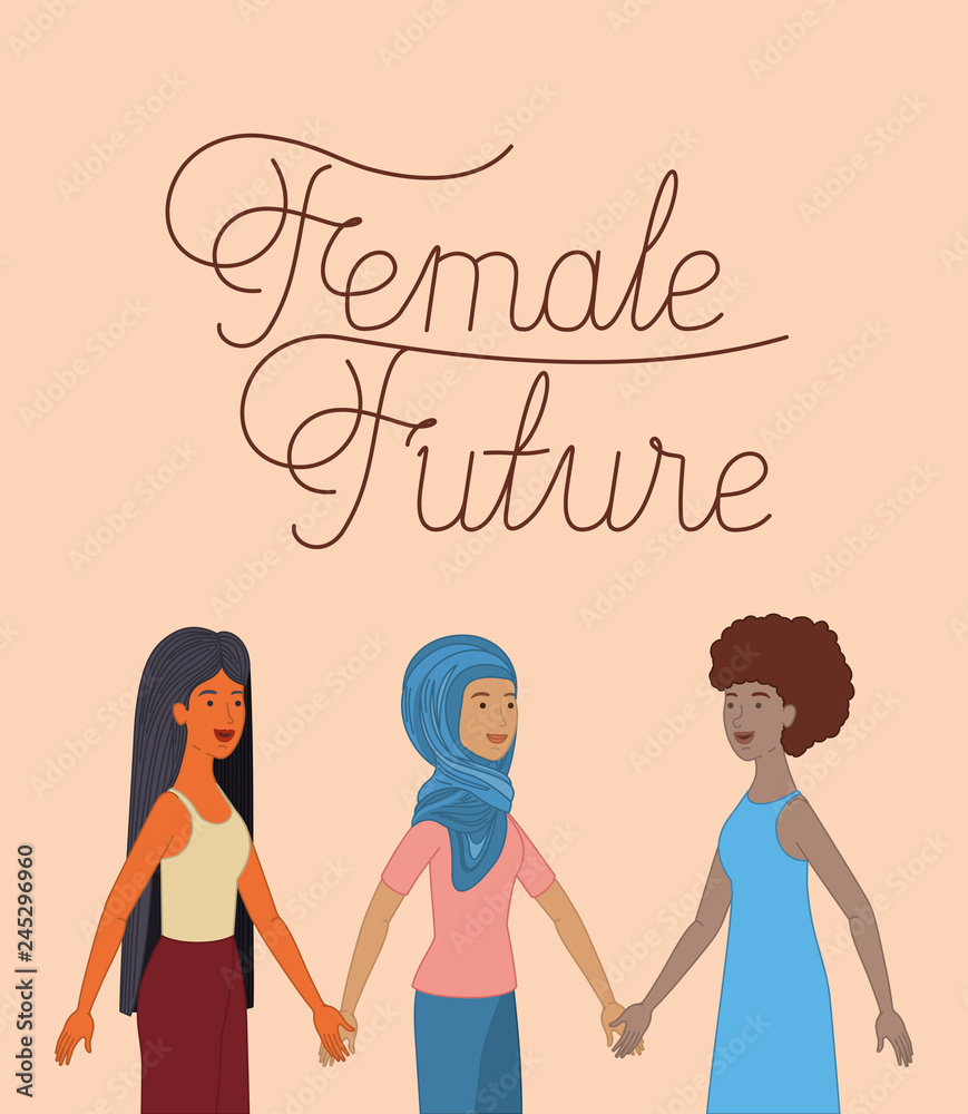 group of women characters with feminist message group of women characters with feminist message