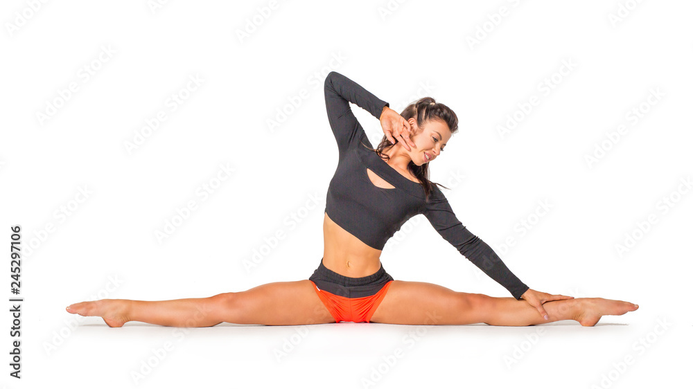 Woman doing exercises on a white background. Woman doing exercises on a white background.