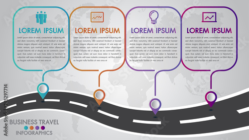 Timeline Infographics template 4 options design with a road way and navigational pointers place for your data.Vector illustration.