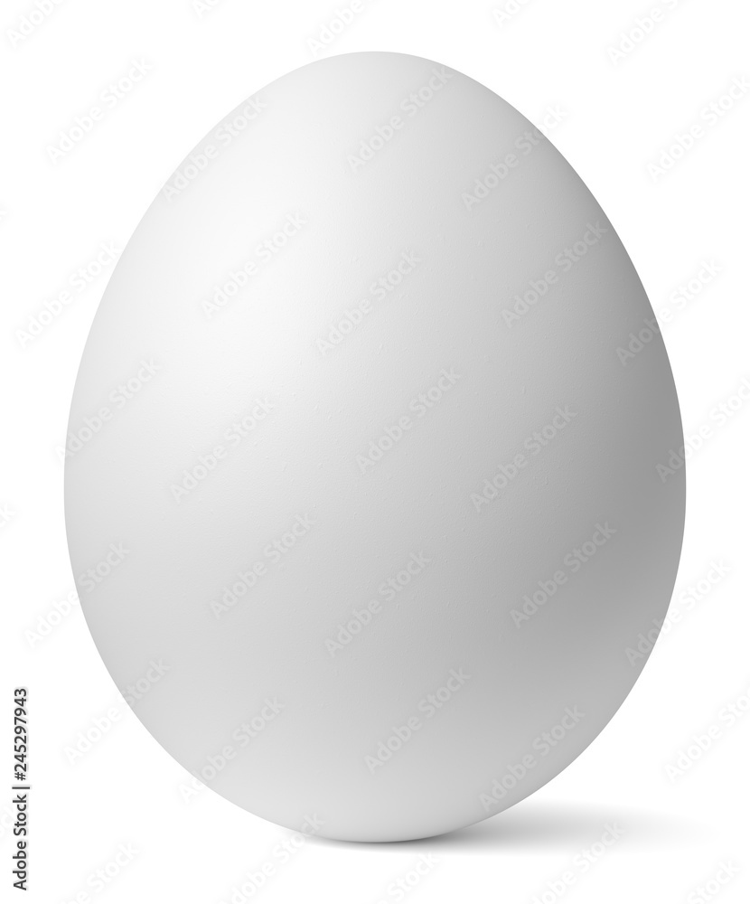 One chicken white egg with soft shadow isolated on white background, template for Easter holiday, healthy food, dietary meal, easter symbol, 3D illustration One chicken white egg with soft shadow isolated on white background, template for Easter holiday, healthy food, dietary meal, easter symbol, 3D illustration